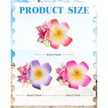 HAIMEIKANG Hawaiian Flower Hair Accessories - 3 PCS Plumeria Artificial Tropical Clips for Women