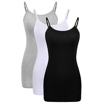 WILLBOND 3 Pieces Women Basic Long Tanks Adjustable Spaghetti Strap Camisole Top (Grey, White and Bl...