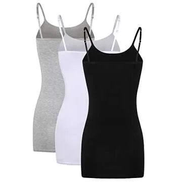 WILLBOND 3 Pieces Women Basic Long Tanks Adjustable Spaghetti Strap Camisole Top (Grey, White and Black, Large)