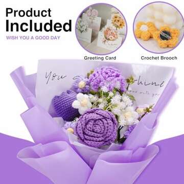 Crochet Flowers Bouquet with Crochet Flowers of Peony, Tulips, Carnation for Birthday,Graduation and...