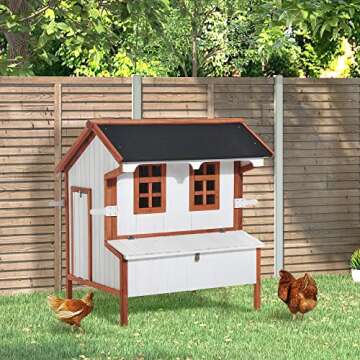 PawHut 47" Chicken Coop Wooden Chicken House Rabbit Hutch Raised Poultry Cage Portable Hen Pen Backy...