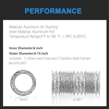 6 Inch Flexible Dryer Vent Hose - Hon&Guan 6.56 ft Aluminum Duct for Efficient Ventilation