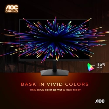 AOC 24G15N 24" Gaming Monitor, Full HD 1920x1080, 180Hz 1ms, 1x HDMI 2.0, 1x Display Port, Adaptive-Sync, 3-Sided Frameless, HDR Ready, Console Gaming Ready, 3-Year Zero-Bright-Dot