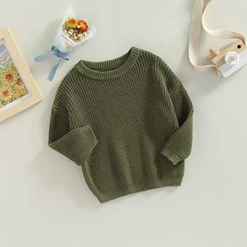 Toddler Baby Girl Boy Knitted Sweater Cardigan Crewneck Long Sleeve Pullover Sweatshirt Top Infant Winter Outfits (Green, 12-18 Months)