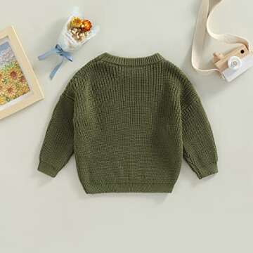 Toddler Baby Girl Boy Knitted Sweater Cardigan Crewneck Long Sleeve Pullover Sweatshirt Top Infant Winter Outfits (Green, 12-18 Months)