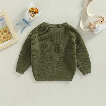Toddler Baby Girl Boy Knitted Sweater Cardigan Crewneck Long Sleeve Pullover Sweatshirt Top Infant Winter Outfits (Green, 12-18 Months)