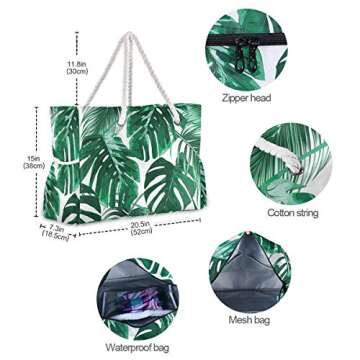 ALAZA Tropical Palm Leaves Jungle Beach Toy Bag Groceries Bag for Seaside, Shower Stall, Swiming Pool