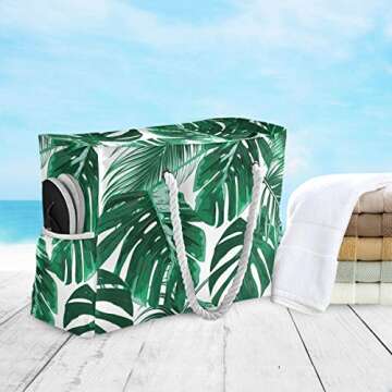 ALAZA Tropical Palm Leaves Jungle Beach Toy Bag Groceries Bag for Seaside, Shower Stall, Swiming Pool