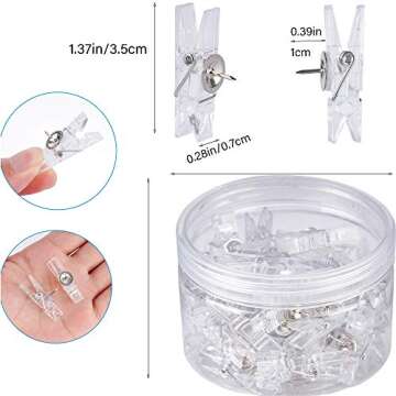60 Pcs Transparent Push Pin Clips for Organizing Photos & Notes