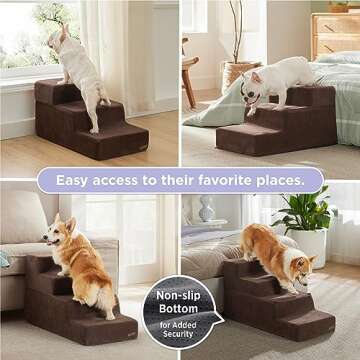 Lesure Dog Stairs for Small Dogs and Cats Foldable Pet Steps Extra Wide for High Beds and Couch with...