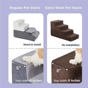 Lesure Dog Stairs for Small Dogs and Cats Foldable Pet Steps Extra Wide for High Beds and Couch with CertiPUR-US Certified Foam and Non-Slip Bottom, Brown, 3 Steps