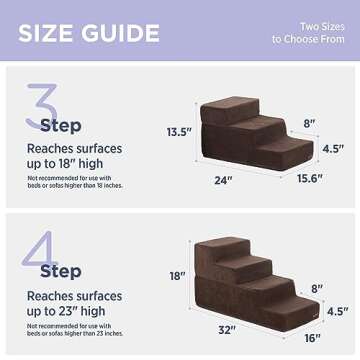 Lesure Dog Stairs for Small Dogs and Cats Foldable Pet Steps Extra Wide for High Beds and Couch with CertiPUR-US Certified Foam and Non-Slip Bottom, Brown, 3 Steps