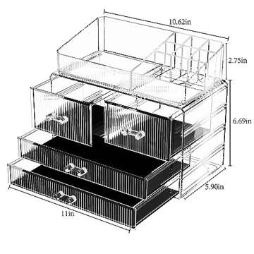ZHIAI Stackable Storage Drawers, Acrylic Bathroom Counter Organizer Clear Makeup Organizers for Vanity, Kitchen Cabinets, Bathroom, Undersink, Home Organization and Storage (1 Top 4 Drawers D)