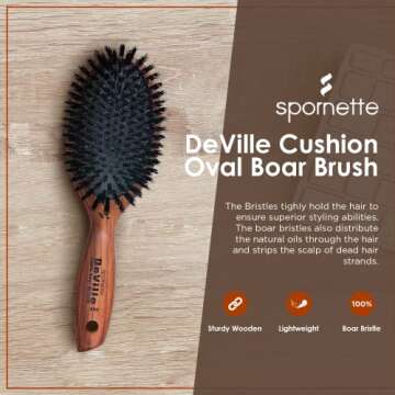 Spornette Deville Boar Bristle Wooden Paddle Hair Brush for Women - Cushion Oval Hair Straightening ...