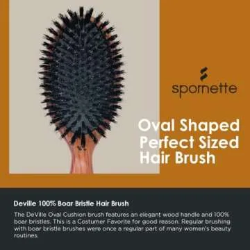 Spornette Deville Boar Bristle Wooden Paddle Hair Brush for Women - Cushion Oval Hair Straightening Brush for Blow Drying, Detangling, Smoothing & Styling