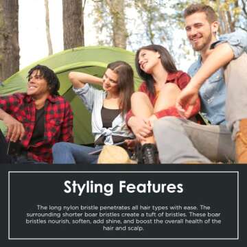 Spornette Deville Boar Bristle Wooden Paddle Hair Brush for Women - Cushion Oval Hair Straightening Brush for Blow Drying, Detangling, Smoothing & Styling