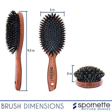 Spornette Deville Boar Bristle Wooden Paddle Hair Brush for Women - Cushion Oval Hair Straightening Brush for Blow Drying, Detangling, Smoothing & Styling