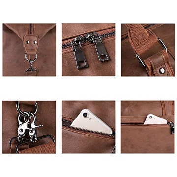 Leather Travel Bag with Shoe Pouch,Weekender Overnight Bag Waterproof PU Leather Large Carry On Bag Travel Tote Duffel Bag for Men or Women-Brown