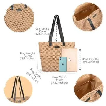 YXILEE Straw Bag - Large Handmade Beach Tote for Summers