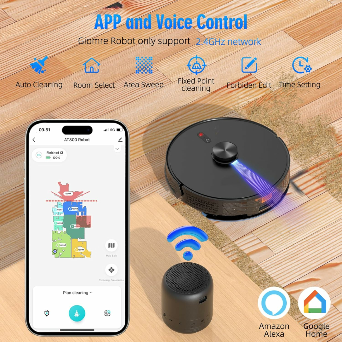 3-in-1 Robot Vacuum and Mop Combo, Self Emptying Station for 60 Days, Robotic Vacuum Cleaner with LiDAR Navigation & Max Strong 5000Pa Suction, 2.4G WiFi/Alexa/App Control, Self-Charging Base