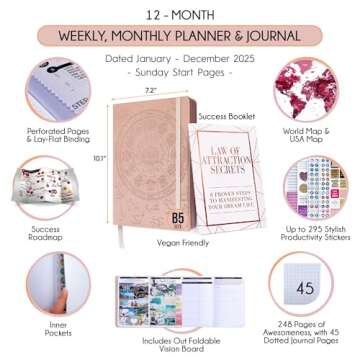 Law of Attraction Planner 2025 - Hourly, Weekly & Monthly Goal Setting Planner, 12 Month Journey to ...