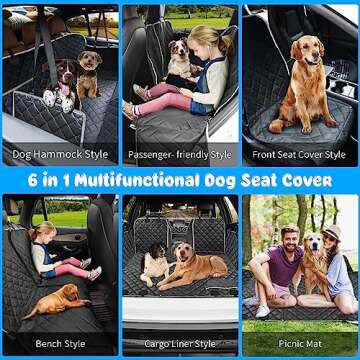 URPOWER 6-in-1 Dog Car Seat Cover for Back Seat, Waterproof Dog Car Hammock 40/60 Split Dog Seat Cov...