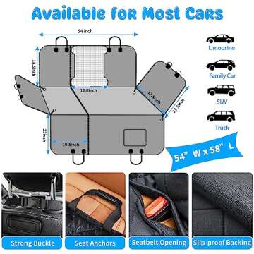 URPOWER 6-in-1 Dog Car Seat Cover for Back Seat, Waterproof Dog Car Hammock 40/60 Split Dog Seat Cover with Mesh Window and Side Flap Pets Car Seat Protector Dog Backseat Cover for Cars, SUV, Truck