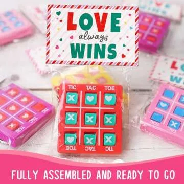 ORIENTAL CHERRY Valentines Day Gifts for Kids - 24 Pack Valentines Cards with Tic Tac Toe Keychains - Valentine Gift Exchange for School Class Classroom Party Favors Boys Girls
