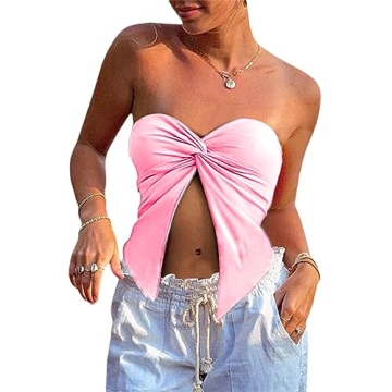 WPNAKS Women Sexy Strapless Tube Top Summer Y2k Going Out Tops Twist Knot Split Front Bandeau Crop S...