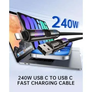SYNCWIRE 4-in-1 USB Charging Cable (4FT) 240W Multi-Port USB/USBC to USB C/Lightning Fact Charging Cable for iPhone 16/15 Series, MacBook Pro/iPad, Galaxy S24/S23+, Android Auto etc