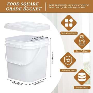 Mumufy 5 Pcs 3.5 Gallon Square Food Grade Bucket Square Bucket with Lid Food Square Grade Bucket Pai...