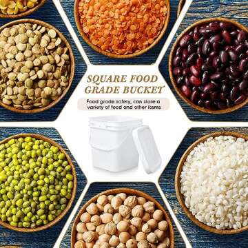 Mumufy 5 Pcs 3.5 Gallon Square Food Grade Bucket Square Bucket with Lid Food Square Grade Bucket Pail with Plastic Handle and Lid Square Buckets for Storing Dry Food Charcoal Camping Fishing (White)