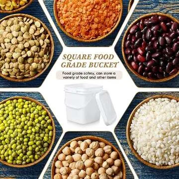 Mumufy 5 Pcs 3.5 Gallon Square Food Grade Bucket Square Bucket with Lid Food Square Grade Bucket Pail with Plastic Handle and Lid Square Buckets for Storing Dry Food Charcoal Camping Fishing (White)