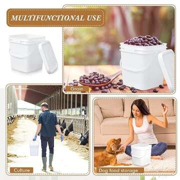 Mumufy 5 Pcs 3.5 Gallon Square Food Grade Bucket Square Bucket with Lid Food Square Grade Bucket Pail with Plastic Handle and Lid Square Buckets for Storing Dry Food Charcoal Camping Fishing (White)