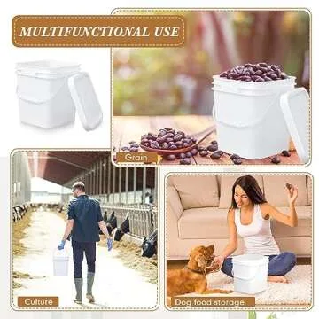 Mumufy 5 Pcs 3.5 Gallon Square Food Grade Bucket Square Bucket with Lid Food Square Grade Bucket Pail with Plastic Handle and Lid Square Buckets for Storing Dry Food Charcoal Camping Fishing (White)