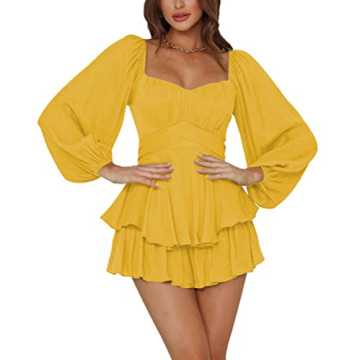 LYANER Women's Ruffle Ruffle Mini Jumpsuit in Yellow