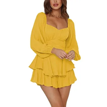 LYANER Women's Ruffle Ruffle Mini Jumpsuit in Yellow