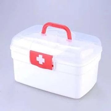 Medicine Box Transparent First Aid Box,Family Emergency Kit Medication Storage Organizer with Handle Portable Medicine Cabinet Storage Pill Case Durable Plastic Household Organizer Box Bins (Red)