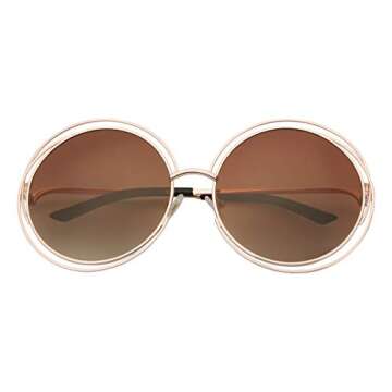 VIVIENFANG Oversized Round Polarized Sunglasses, Premium Stainless Steel Double Circle frame, Designer Inspired Shade for Women U86613A Gold