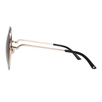 VIVIENFANG Oversized Round Polarized Sunglasses, Premium Stainless Steel Double Circle frame, Designer Inspired Shade for Women U86613A Gold