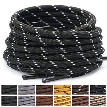 Stepace Round Shoelaces [2 Pairs] Heavy Duty Boot Shoe Laces for Hiking Work Boots Black White-70(Do...