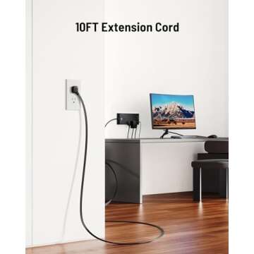 LeZone Flat Plug Power Strip 10Ft - 12 Outlets & USB Ports