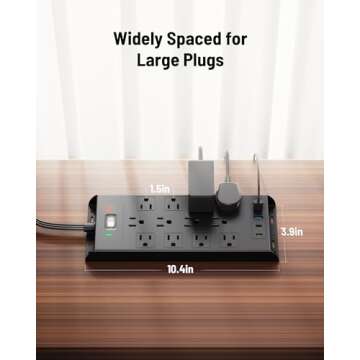 LeZone Flat Plug Power Strip 10Ft - 12 Outlets & USB Ports