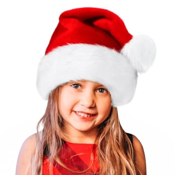 BOSONER Santa Hat,Xmas Holiday Hat for Kids,Unisex Velvet Comfort Christmas Hats Extra Thicken Class...