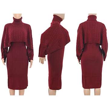 Famnbro Womens Fall Two Piece Outfits Rib-Knit Turtle Neck Long Sleeve Crop Top Sexy Sweater Dress Suits