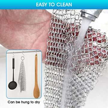 Cast Iron Cleaner 6" x 6.3" Premium 316L Stainless Steel Chainmail Scrubber for Skillet, Wok, Pot, Pan; Pre-Seasoned Pan Dutch Ovens Waffle Iron Pans Scraper Cast