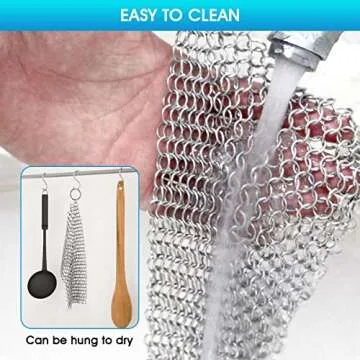 Cast Iron Cleaner 6" x 6.3" Premium 316L Stainless Steel Chainmail Scrubber for Skillet, Wok, Pot, Pan; Pre-Seasoned Pan Dutch Ovens Waffle Iron Pans Scraper Cast