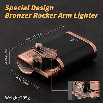 XIFEI Cigar Lighter 4 Jet Flame Torch Lighter with Cigar Holder, Windproof Rocker Arm Lighter Adjustable Flame, Refillable Butane Lighter Smoking Lighters Gift for Men (Bronze)
