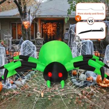 COMIN 9FT Wide Halloween Inflatable Spider Outdoor Decorations Giant Blow Up Yard Decoration with Built-in LED for Yard Garden Party Lawn