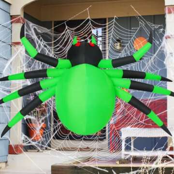 COMIN 9FT Wide Halloween Inflatable Spider Outdoor Decorations Giant Blow Up Yard Decoration with Built-in LED for Yard Garden Party Lawn
